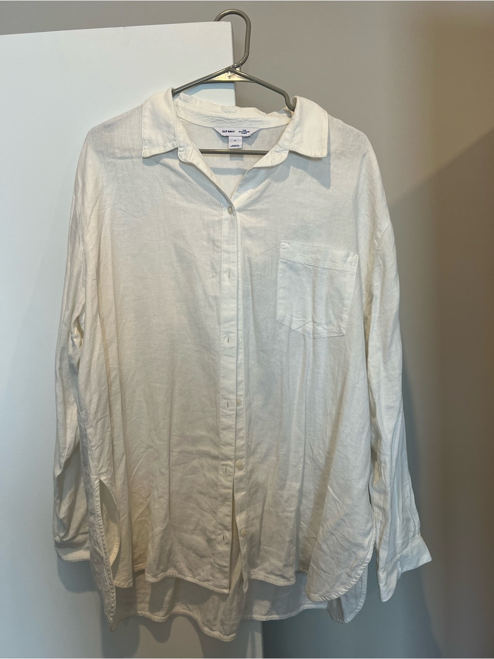 Old Navy Lightweight White Button-Up Boyfriend Shirt - Casual Linen Blend